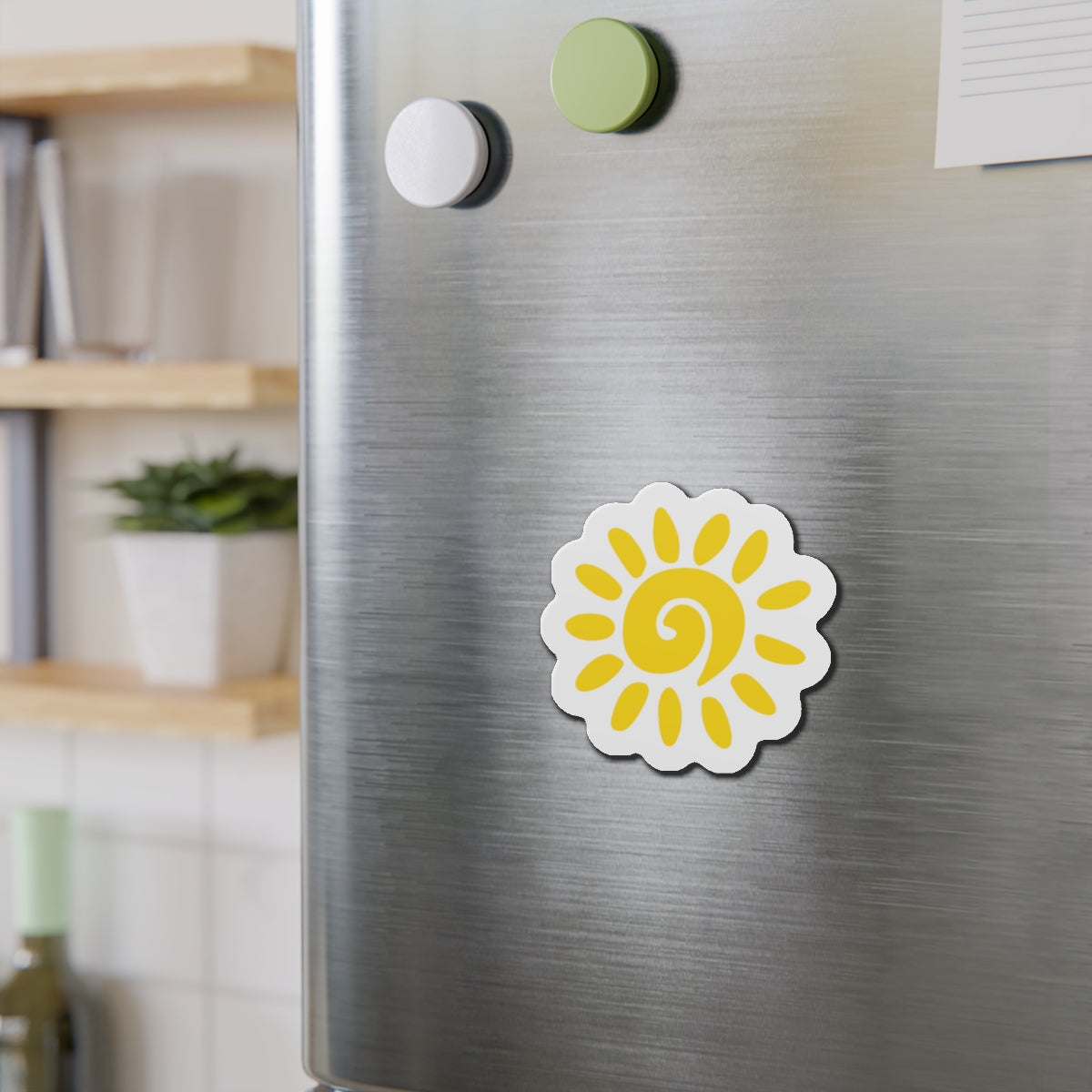 Sunburst Die-Cut Magnet — Bright Yellow Sun Spiral
