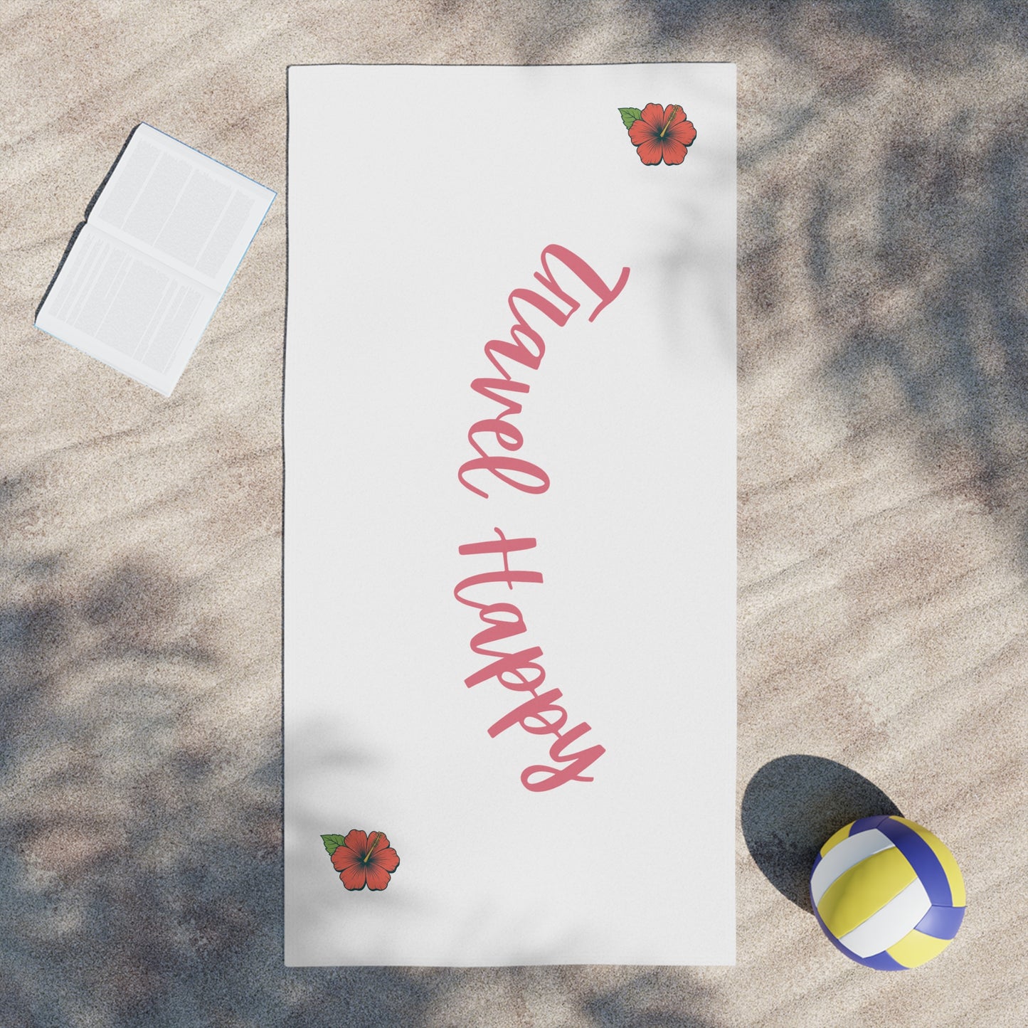 Travel Happy Beach Towel – Tropical Hibiscus Summer Towel