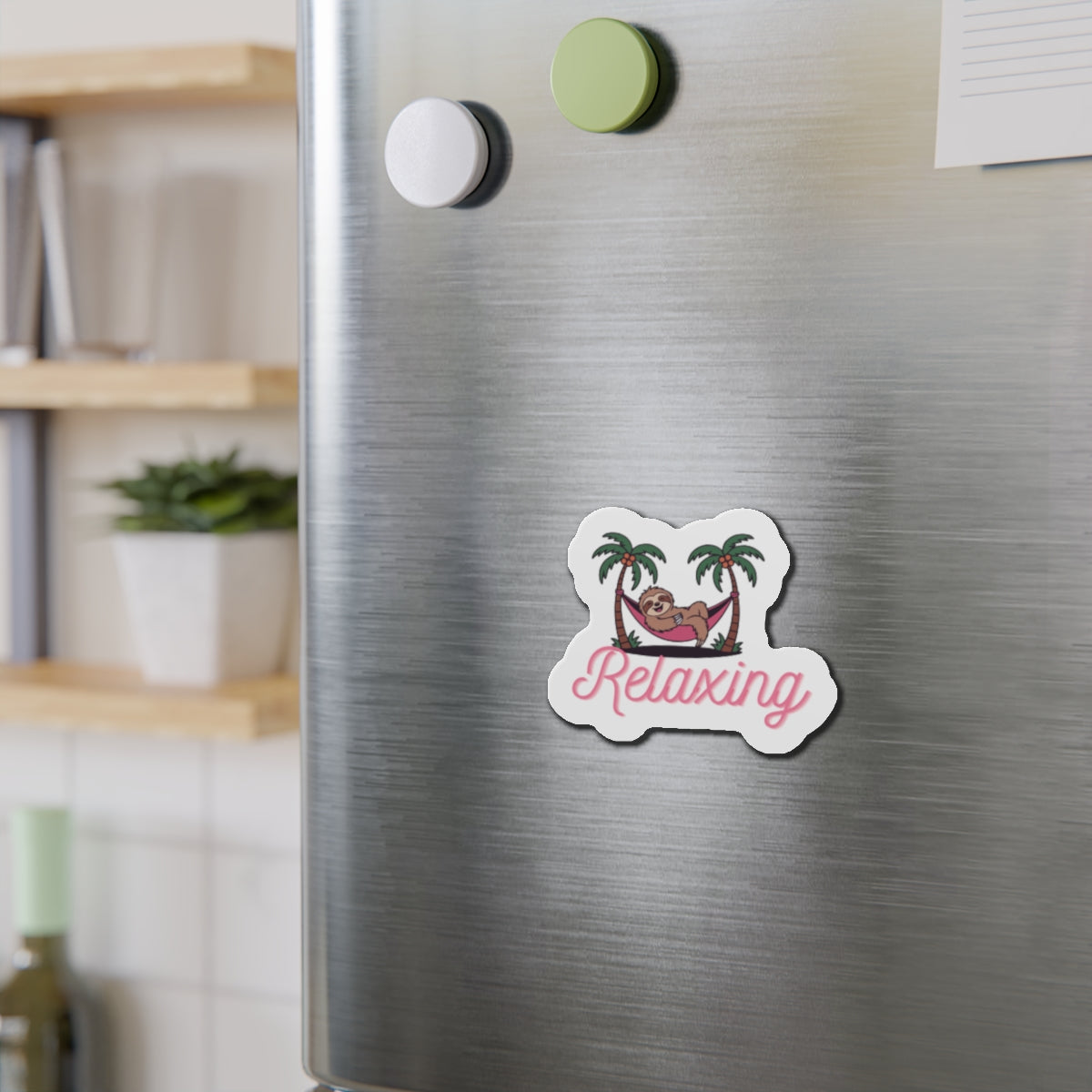 Relaxing Sloth Die-Cut Magnet — Cute Hammock & Palm Tree Magnet