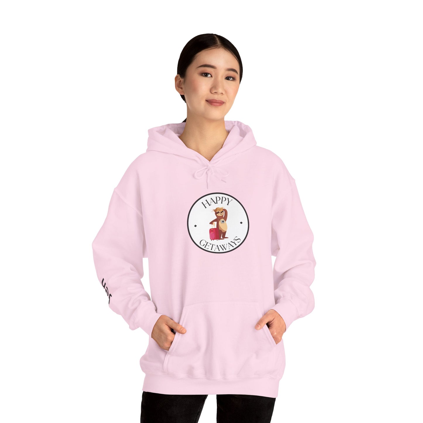 Happy Getaways Travel Hoodie — "Travel Happy" Graphic Pullover