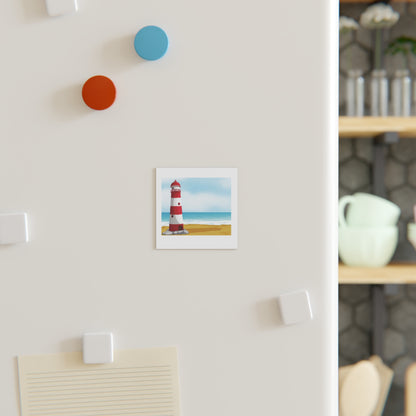 Lighthouse Beach Square Magnet — Nautical Coastal Decor Magnet
