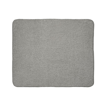 Travel Happy Sherpa Blanket — Cozy Gray Fleece Throw with Pink Script