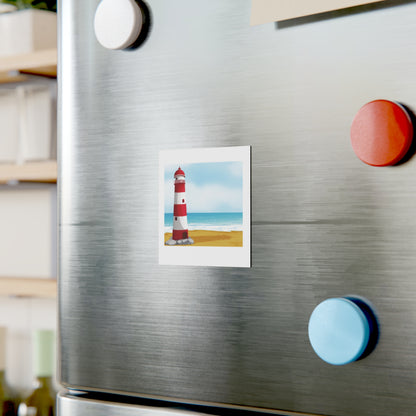 Lighthouse Beach Square Magnet — Nautical Coastal Decor Magnet
