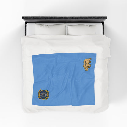 TRS Velveteen Plush Blanket — Calming Sky Blue Military Patch & Bear Accent Throw