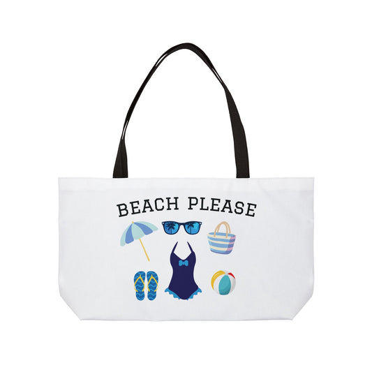 Weekender Tote Bag in White — "Beach Please" Summer Travel & Beach Bag