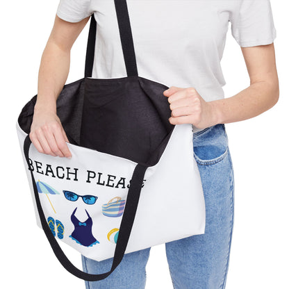 Weekender Tote Bag in White — "Beach Please" Summer Travel & Beach Bag