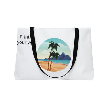 Weekender Tote Bag in White — "Beach Please" Summer Travel & Beach Bag
