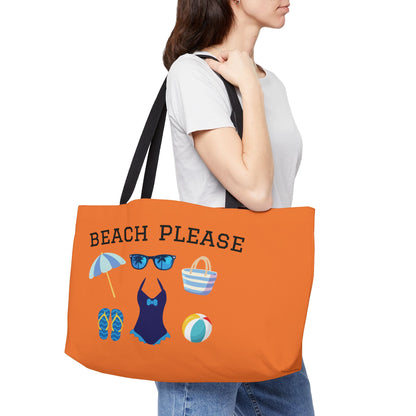 Copy of Weekender Tote Bag in Melon — "Beach Please" Summer Travel & Beach Bag