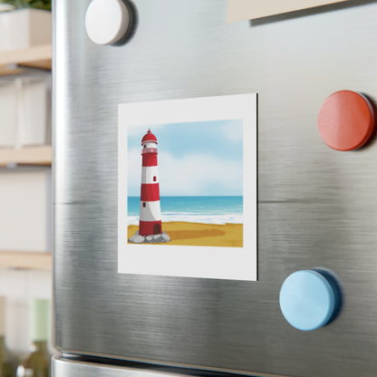 Lighthouse Beach Square Magnet — Nautical Coastal Decor Magnet
