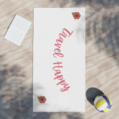 Travel Happy Beach Towel – Tropical Hibiscus Summer Towel