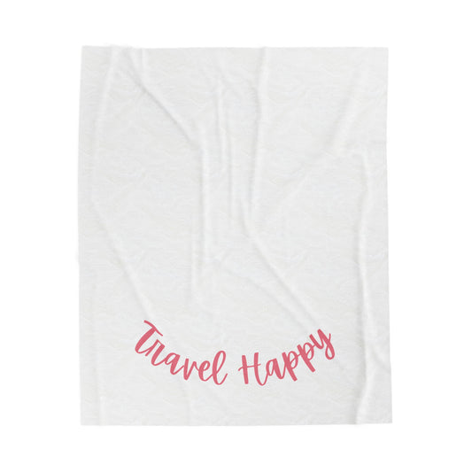 Velveteen Plush Blanket — "Travel Happy" Cozy Throw for Travelers & Gifts