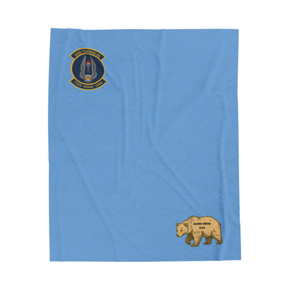 TRS Velveteen Plush Blanket — Calming Sky Blue Military Patch & Bear Accent Throw