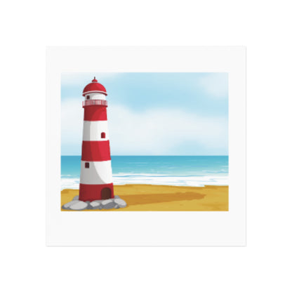 Lighthouse Beach Square Magnet — Nautical Coastal Decor Magnet