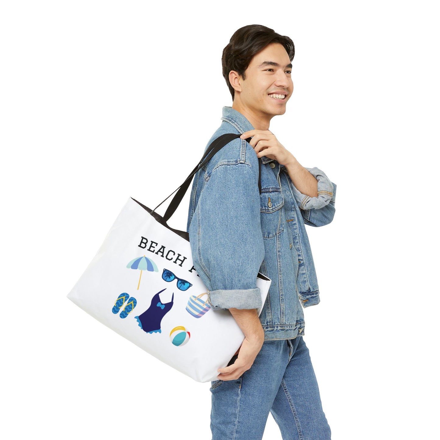 Weekender Tote Bag in White — "Beach Please" Summer Travel & Beach Bag